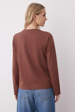 Siyah-Ekru-Kahverengi 3lu Paket %100 Pamuk Bisiklet Yaka Uzun Kol Oversize/Genis Kesim Orme T-shirt