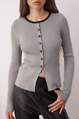 Gri Fitted/Vucuda Oturan Renk Bloklu Triko H?rka TWOAW26HI00170 - Trendyolmilla фото 3