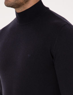 Lacivert Slim Fit Pamuk Kar___ml_ Yar_m Bal_k__ Yaka Basic Triko Kazak - Cacharel фото 7