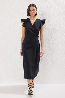 Kiremit Kruvaze F?rf?r Detayl? Keten Gorunumlu Midi Dokuma Elbise TWOSS24EL00071 - Trendyolmilla фото 17