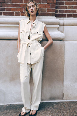 LONG WAISTCOAT WITH LINEN BELT
