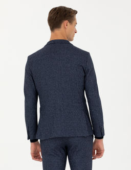 Lacivert Ex.Slim Fit Y_n Ka_mir Kar___ml_ _izgili Ceket