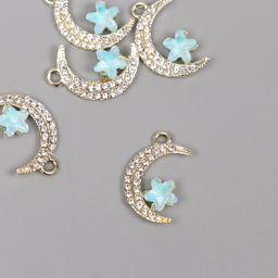 Цена за 5 шт. Декор для творчества металл, стразы «Месяц с звездой», золото, 2.3×1.4×0.5 см