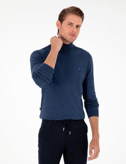 _ndigo Melanj Slim Fit Yar_m Bal_k__ Yaka Basic Triko Kazak