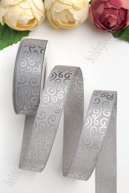 Лента репсовая 2,5 см*20 ярд "Узор" SF-5852, серый/серебро №03
