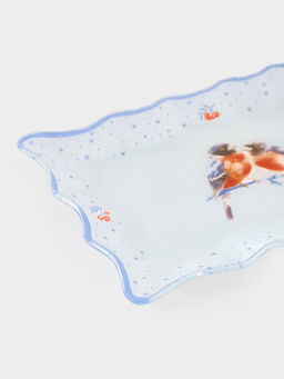 Блюдо сервировочное новогоднее Доляна «Снегири на ветке«», 25×16 см, стекло, белое, голубое