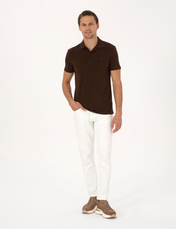 Koyu Kahverengi Slim Fit %100 Pamuk K_vr_lmaz D__meli Polo Yaka Basic Ti__rt