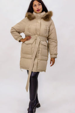Зимняя куртка на поясе с натуральным мехом арт. 23226