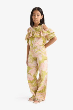 K?z Cocuk Desenli Wide Leg Genis Paca Pamuklu Pantolon