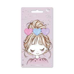 Заколка для волос зажим, арт. 71772 / 10 СЕРДЕЧКИ (в наборе: 1шт., 6,5 см, черный металл, полиэфирная смола, цвет: розовый, фиолетовый, голубой, подложка из мелованного картона + ПЭТ-пакет с европодвесом)