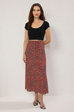 Trendyolmilla Bordo Retro Desenli Maroken Dokuma Uzun Etek TWOSS25ET00182