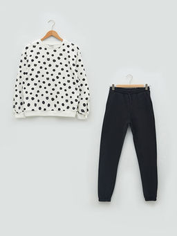 Bisiklet Yaka Bask?l? Uzun Kollu Oversize K?z ?ocuk Sweatshirt ve E?ofman Alt?