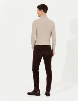 Koyu Kahverengi Slim Fit Kanvas Pantolon