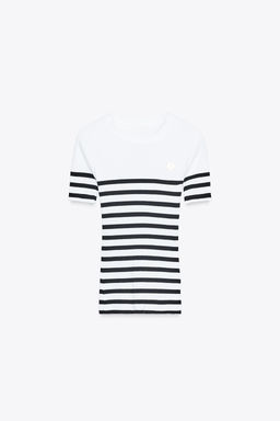 ZARA STRIPED BROOCH T-SHIRT  фото 10