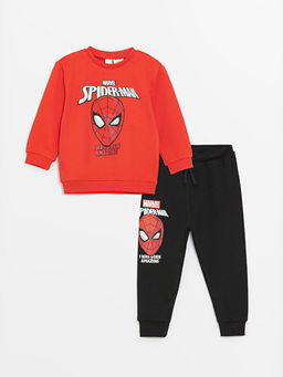 Bisiklet Yaka Spiderman Bask?l? Erkek Bebek Sweatshirt ve E?ofman Alt 2li Tak?m