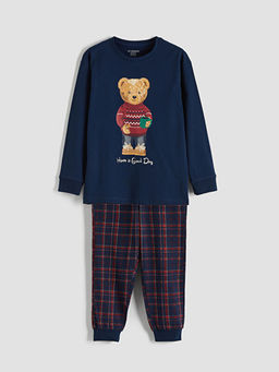 Bisiklet Yaka Ay? Teddy Bask?l? Erkek ?ocuk Pijama Tak?m?