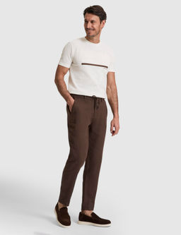 Koyu Kahverengi Carrot Fit %100 Keten Kanvas Pantolon