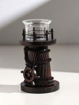 Подсвечник на 1 свечу «Маяк и штурвал», дерево, стекло, 8.5×8.5×15.5 см