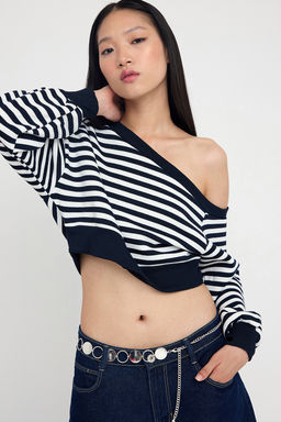 TRENDYOLMILLA Siyah Regular Kal?p Kal?n Ici Polarl? Crop Asimetrik Yaka Orme Sweatshirt TWOAW25SW00143  фото 2