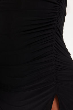 TRENDYOLMILLA Siyah Fitted/Vucuda Oturan Buzgu Detayl? Midi Esnek Orme Kalem Elbise TWOSS23EL00751  фото 14