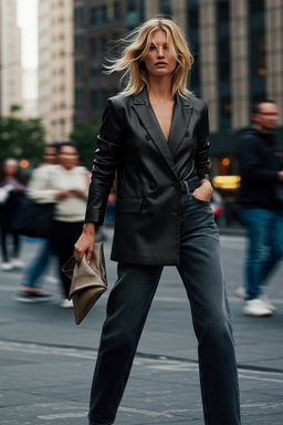 TRENDYOLMILLA Antrasit Suni Deri Regular Astarl? Kruvaze Kapama Dokuma Blazer Ceket TWOAW21CE0156  фото 12