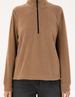 Camel Comfort Fit Fermuarl_ Polar Sweatshirt
