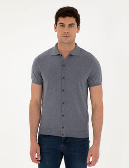 Koyu _ndigo Slim Fit D__meli Polo Yaka Keten Kar___ml_ Triko Ti__rt