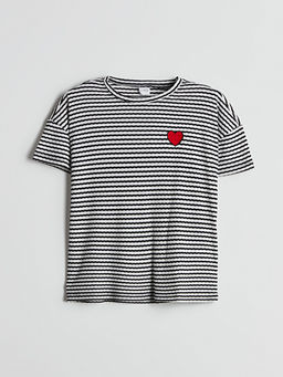 Bisiklet Yaka ?izgili K?z ?ocuk Pijama ?st?