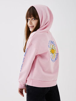 Kap??onlu Bask?l? Uzun Kollu K?z ?ocuk Sweatshirt