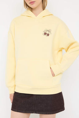 Teen Ac?k Sar? S?rt Bask?l? Oversize Kal?p Kal?n Ici Polarl? Orme Sweatshirt TWOAW26SW00192 - Trendyolmilla фото 3