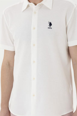 Мужская рубашка с коротким рукавом цвета экрю - U.s. polo assn фото 6