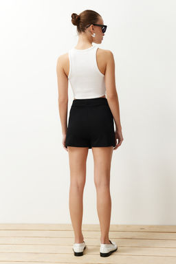 Siyah Y?rtmacl? A-line/Can Ac?lan Esnek Orme Mini Sort Etek TWOSS24ET00212
