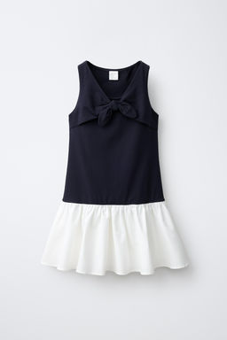 VESTIDO COMBINADO LAZO / Azul / Blanco
