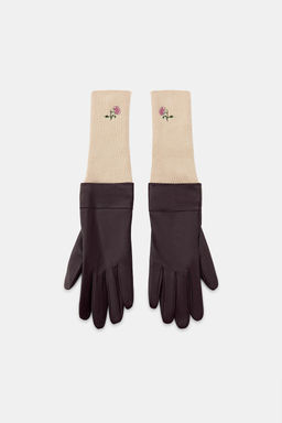 COMBINED LEATHER GLOVES WITH FLORAL EMBROIDERY - Zara фото 2