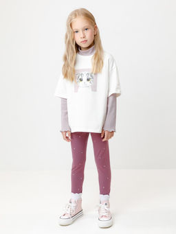 КР 4074/темная орхидея,фоновые сердечки к593 брюки (лосины) для дев