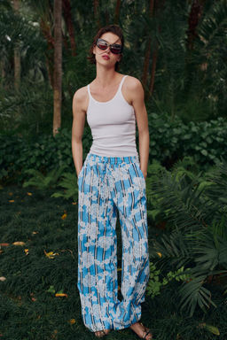 PANTAL?N ANCHO ESTAMPADO RAYAS / Crudo / Azul