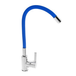 Смеситель для кухни Accoona A9890M, однорычажный, силиконовый излив, синий/хром