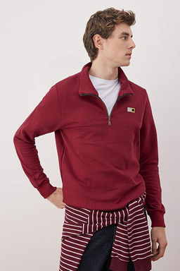 Bordo Regular/Normal Kesim Dokulu Etiket Detayl_ Fermuarl_ Sweatshirt TMNAW26SW00062