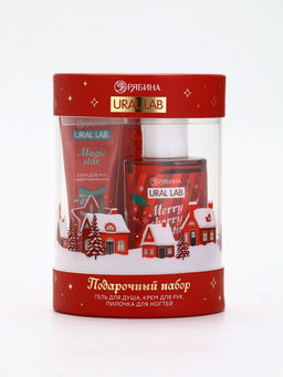 Подарочный набор косметики New Year Collection, гель для душа, крем для рук, пилочка, красный, URAL LAB