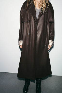 LONG WAXED CHECK TRENCH COAT - Zara фото 2
