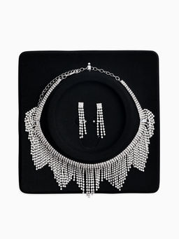 Набор 2 пред-а: серьги, колье со стразами "Лёд" сталактит, d=13,5см, цвет белый в серебре