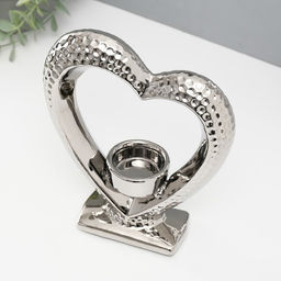 Подсвечник на 1 свечу Сердце на подставке, d=4 см, серебро, 17?5.5?19.5 см