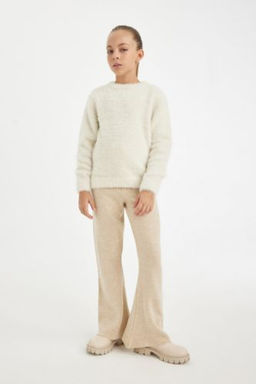 K?z Cocuk Flare Fit Ispanyol Paca Basic Duz Triko Pantolon