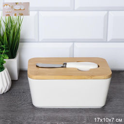 Масленка и нож / MN3919 /уп 36/ на деревянной подставке