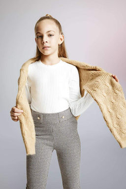 Облегающая футболка в рубчик с длинными рукавами для девочек