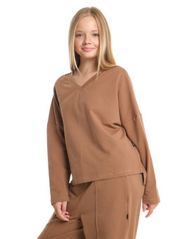 Свитшот для девочки однотонный 22-7699 шоколад - Mini maxi фото 22