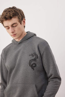 Antrasit Regular/Normal Kesim Bask?l? Kapusonlu Sweatshirt TMNAW26SW00065 - Trendyolmilla фото 2