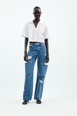 Z1975 STRAIGHT MID-WAIST JEANS WITH CUT OUTS AND RIPS