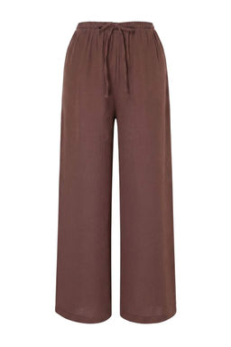 Kahverengi Dokuma Muslin Normal Bel 100% Pamuk Plaj Pantolon TBESS26PL00005