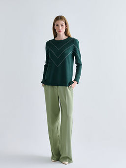 Bisiklet Yaka ?izgili Kad?n Triko Kazak